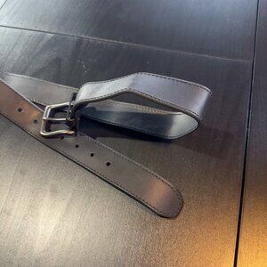 Black Leather Belt with Matte Silver Buckle